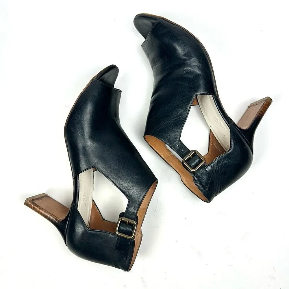 Maison Martin Margiela Black Leather Ombre Heels Open Toe Side Buckle Italy 39